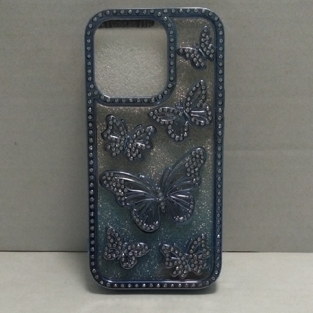 Elegant Butterfly iPhone 14 Pro Case - Silver And Blue.‎
